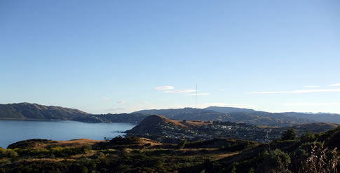 A view of Whitireia Te Maunga in the distance from Titahi Bay
