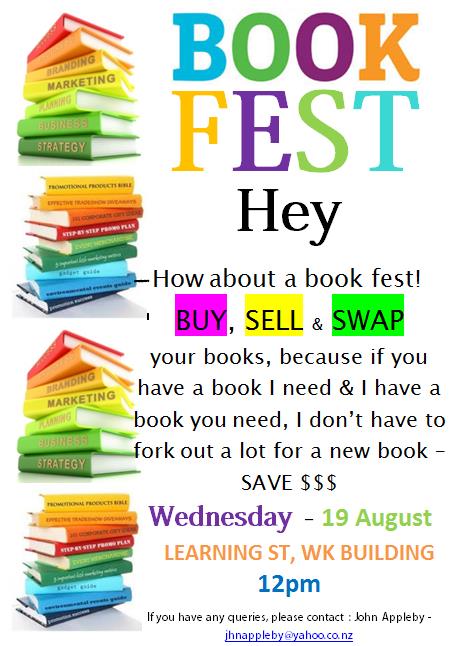 BookFest Poster 19 August, 12noon, in WK learning street