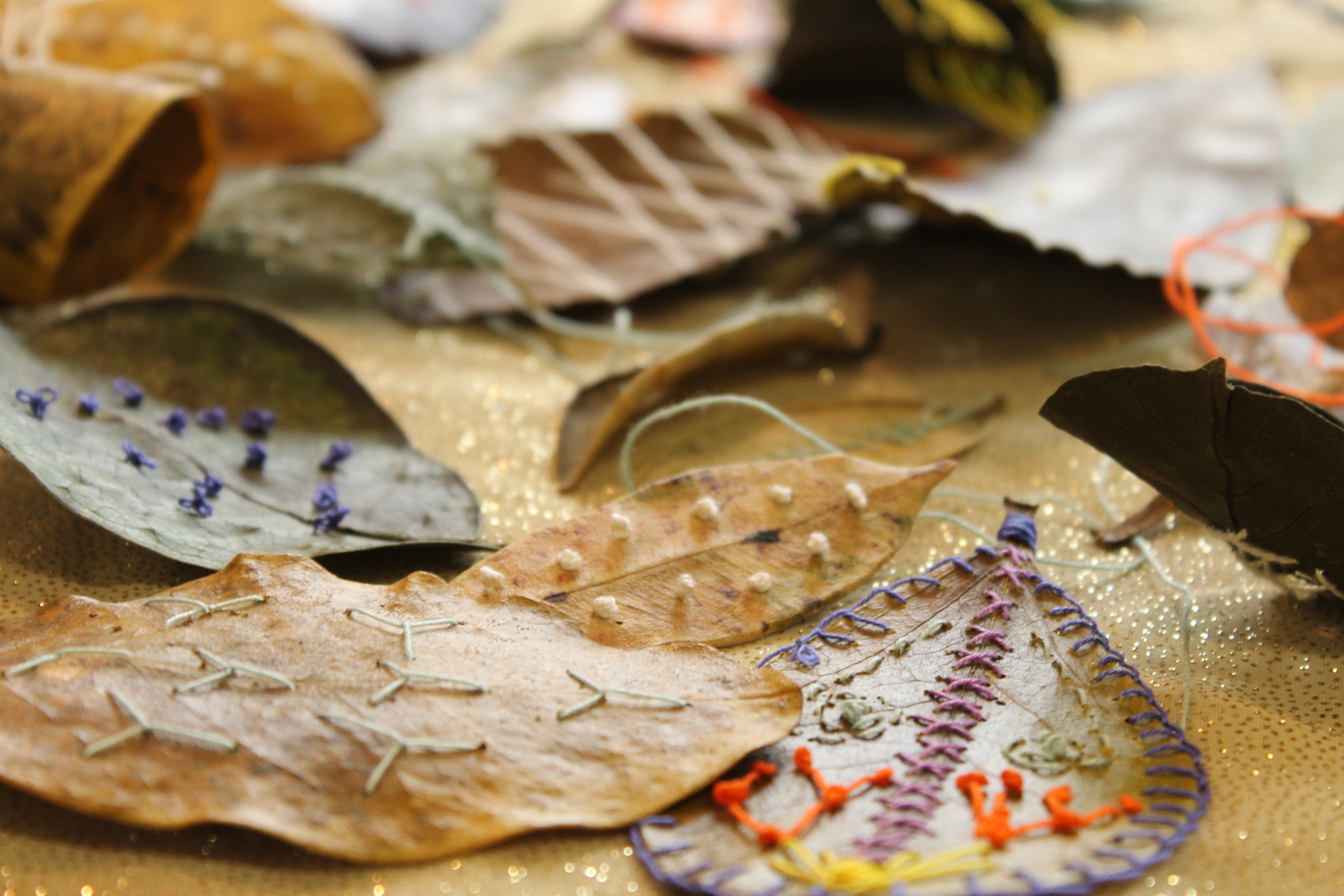 image of stitched leaves
